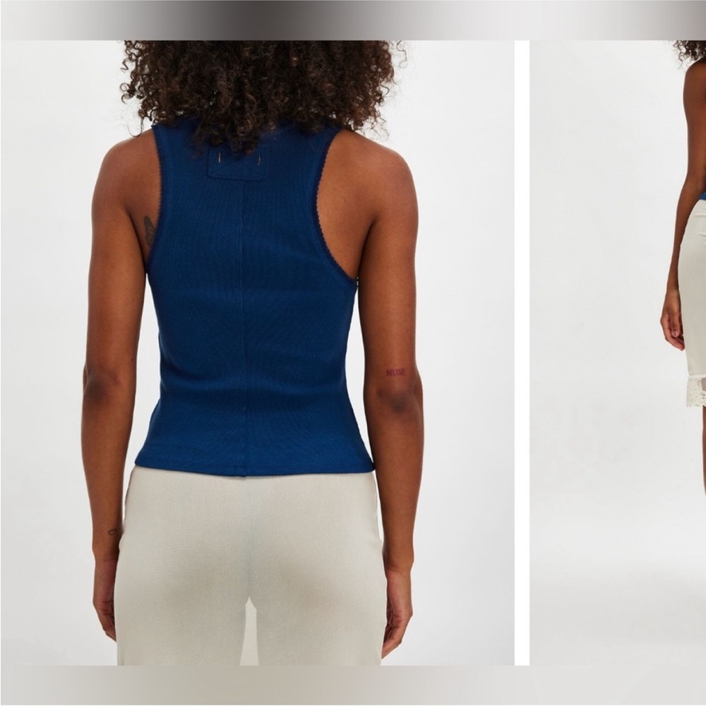 Free People NWT Embroidered Scoop Neck Tank Top - Navy - Picture 3 of 7